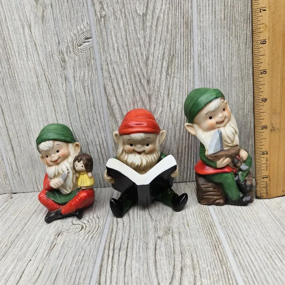Vintage Homco Elf‎ Gnome Figurines Set 3 Japan 5205 Holiday Christmas Decor Cute